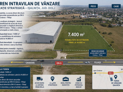 Teren intravilan 7400 mp sau 14800mp acces DN6 Craiova Filiasi 12 euro!